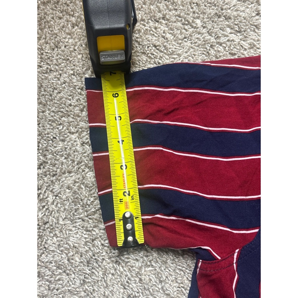 Hollister Mens Large Red Navy Striped Short Sleeve Viscose Button Down Shirt - Picture 5 of 9